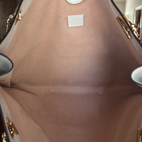 GUCCI Rajah Sylvie Web Leather Tote Bag Large w/Pochette White - Picture 9 of 16